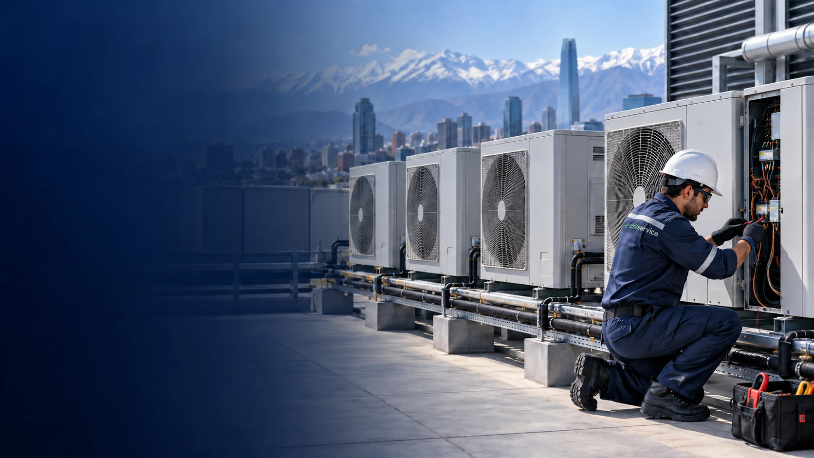 Técnico de Cold Service revisando unidades de aire acondicionado en Santiago